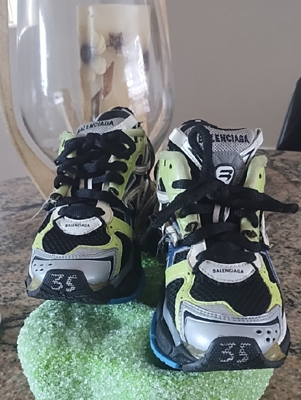 Balenciaga Kids Lime Green and Black Runner Sneakers